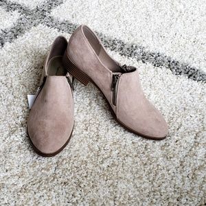 Tan faux-suede loafers